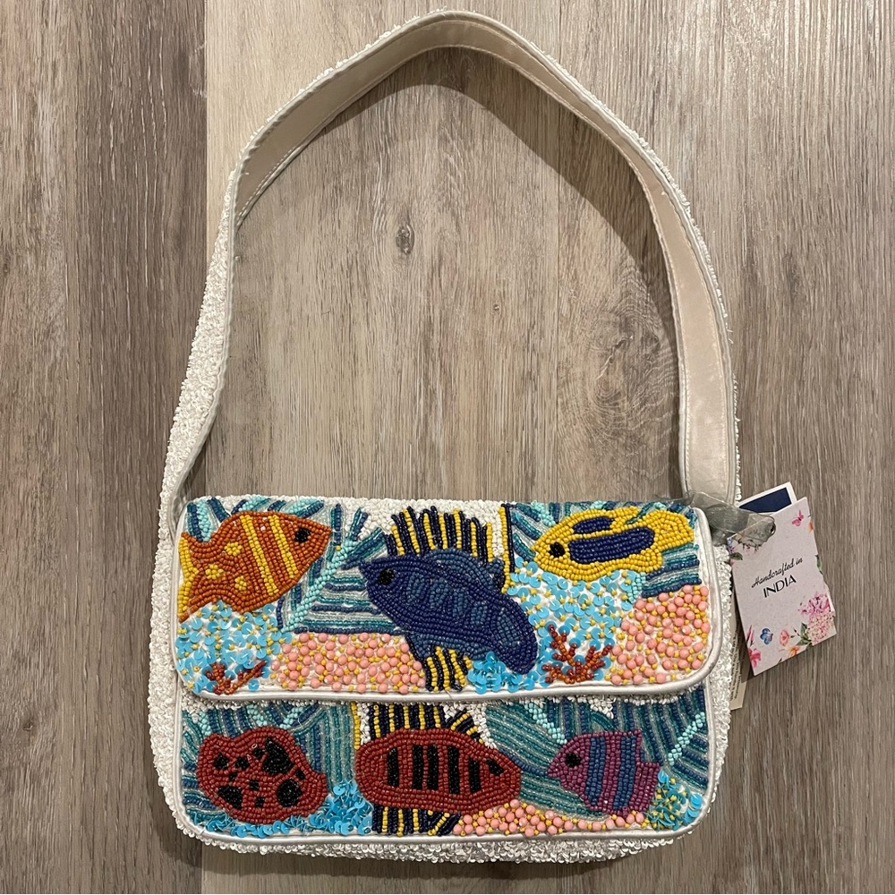 NWT Tropical Fish Aquarium Beaded Shoulder Bag